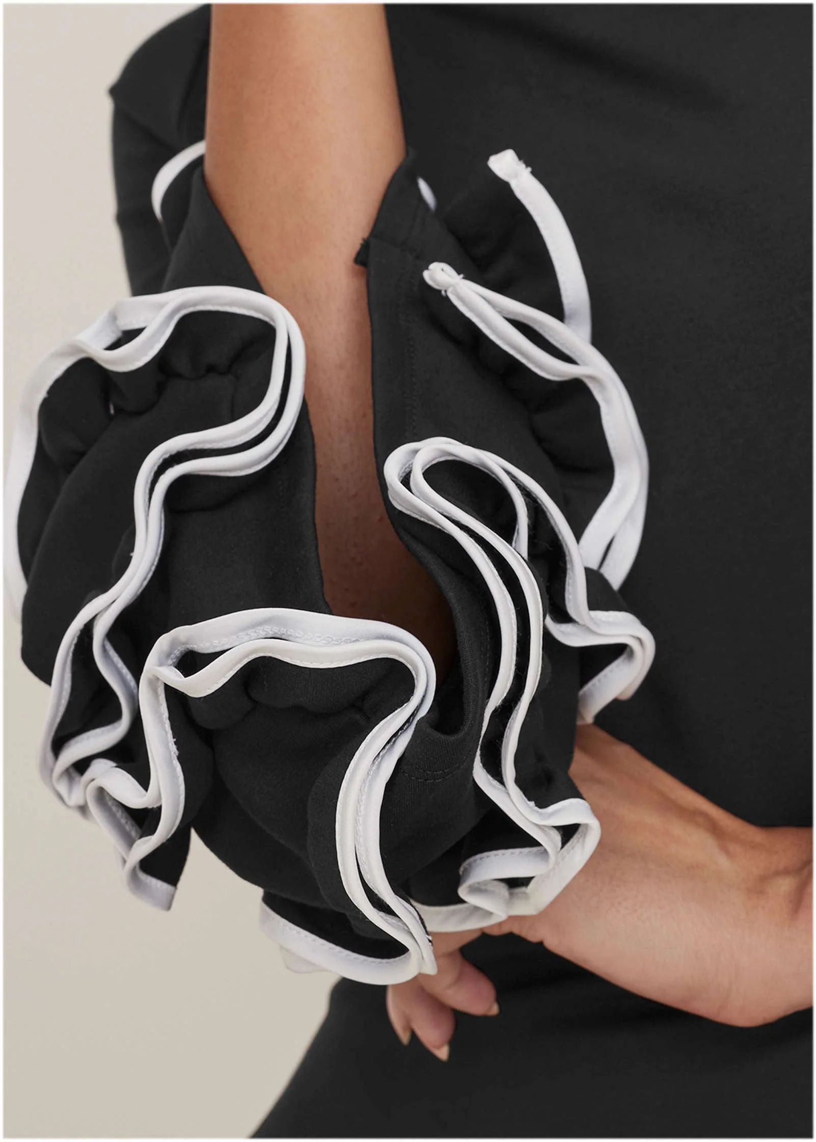 Ruffle Trim Ponte Dress - Jet Black - Image 3