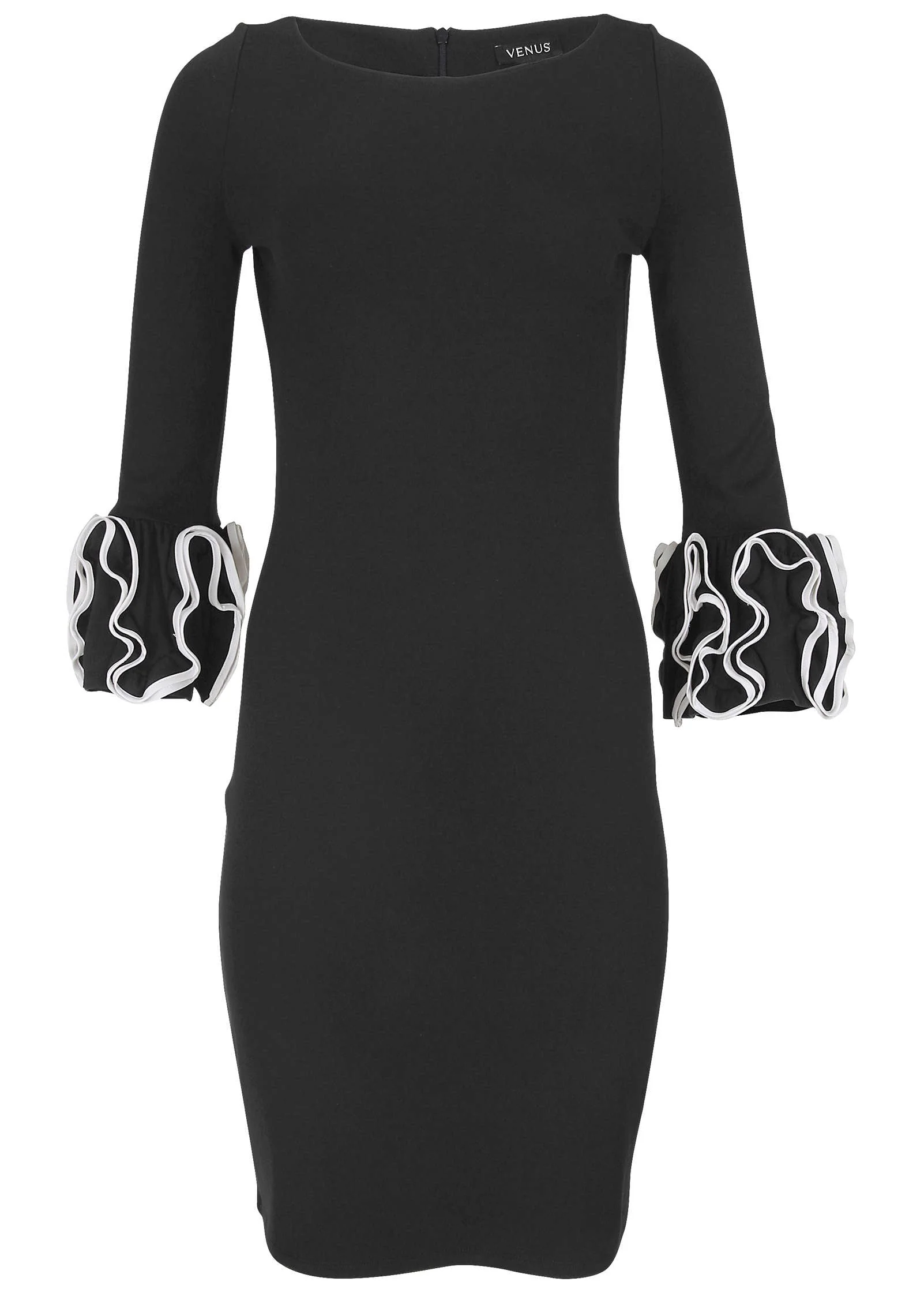 Ruffle Trim Ponte Dress - Jet Black - Image 4