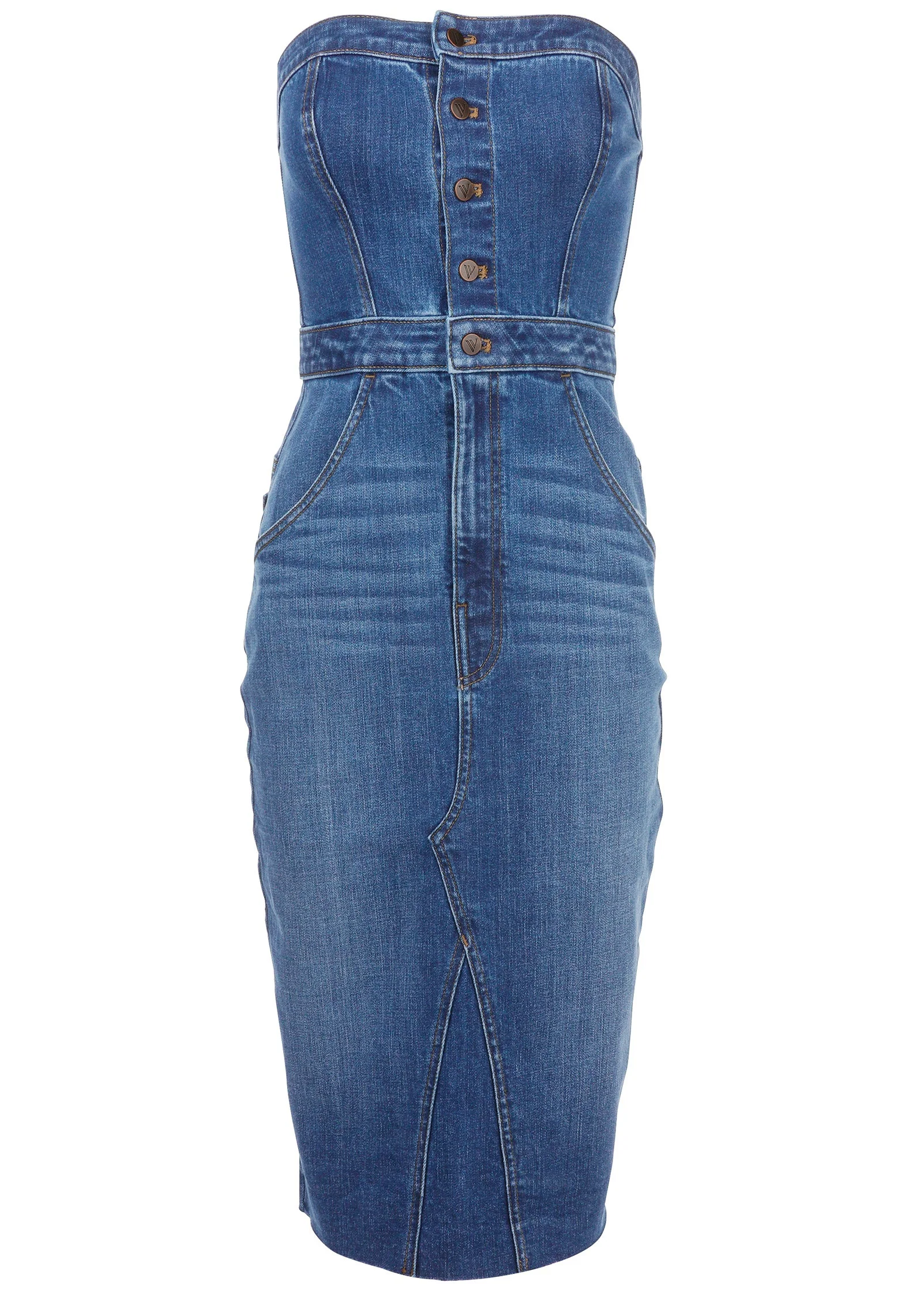 Denim Strapless Dress - Medium Wash - Image 3
