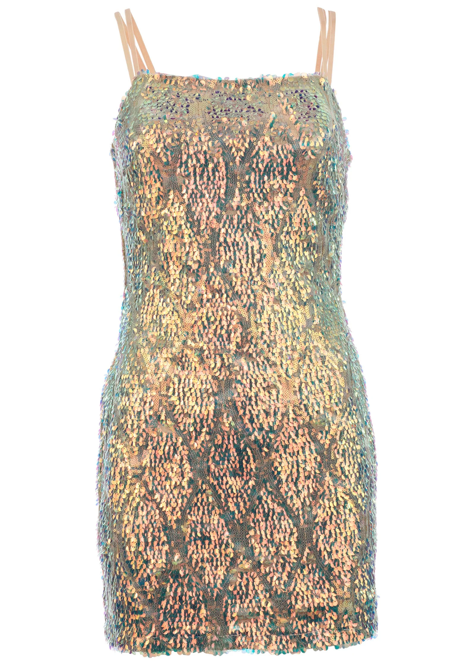 Opulent Sequin Mini Dress - Champagne Multi - Image 3