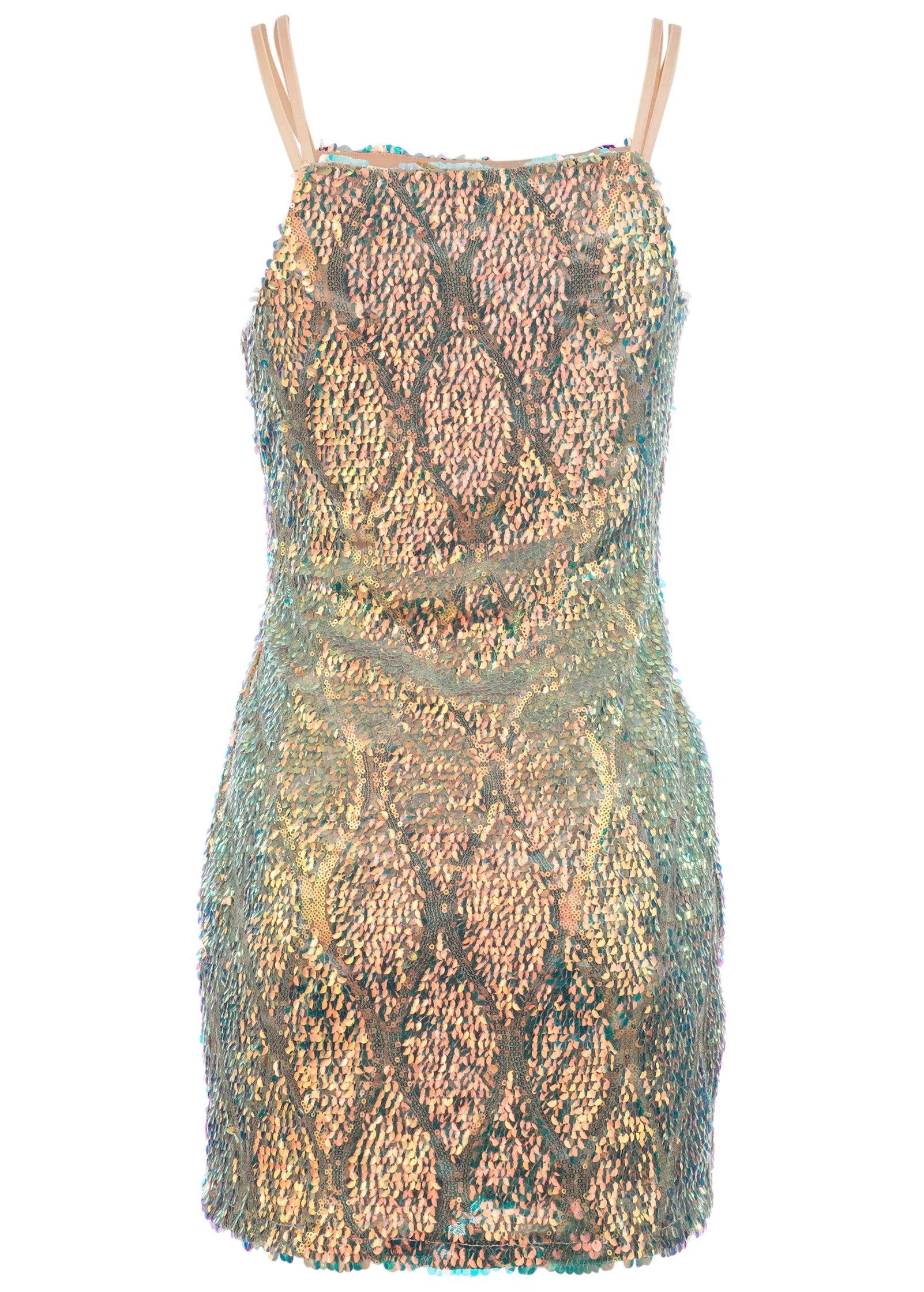 Opulent Sequin Mini Dress - Champagne Multi - Image 4