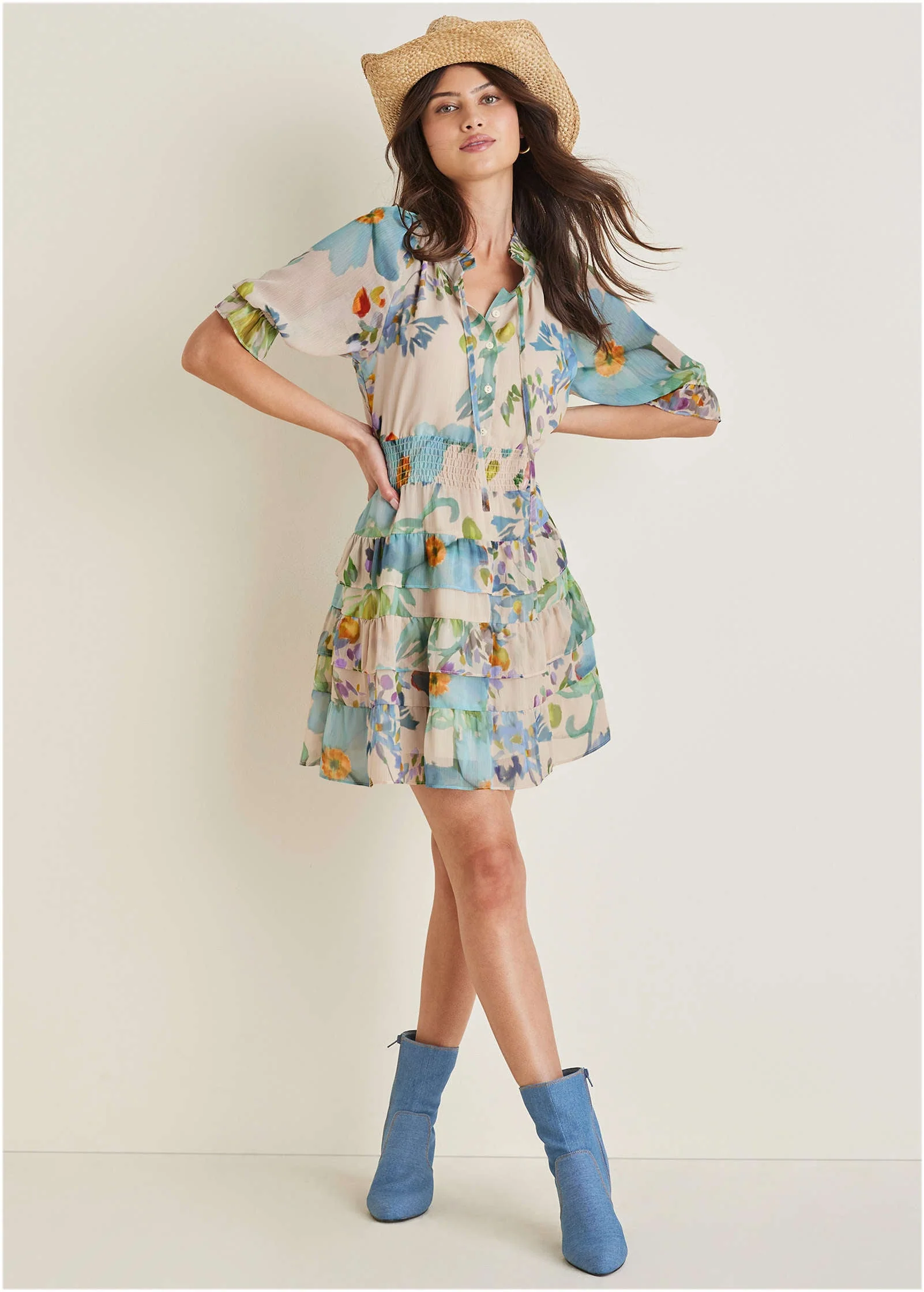 Tiered Ruffle Mini Dress - Coquette Bouquet - Image 3