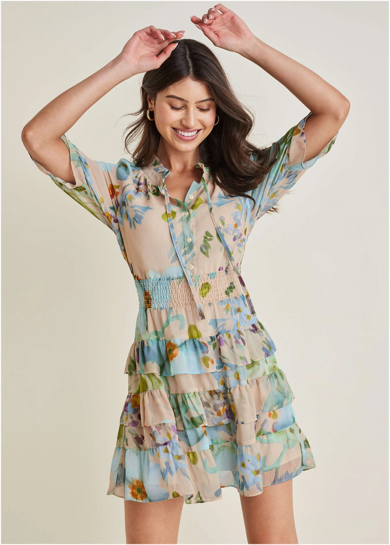 Tiered Ruffle Mini Dress - Coquette Bouquet - Image 4