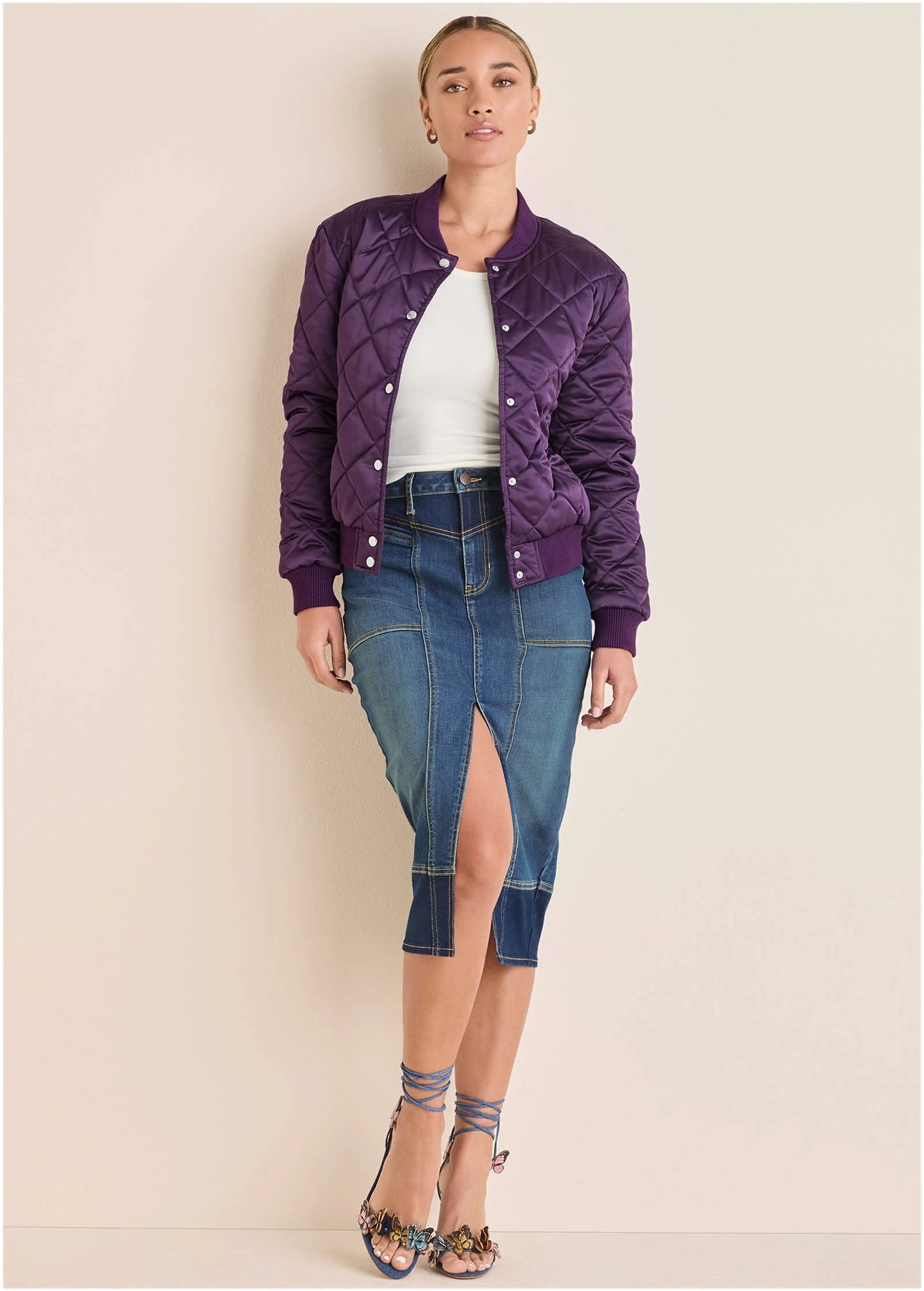 Quilted Bomber - Purple - Image 3