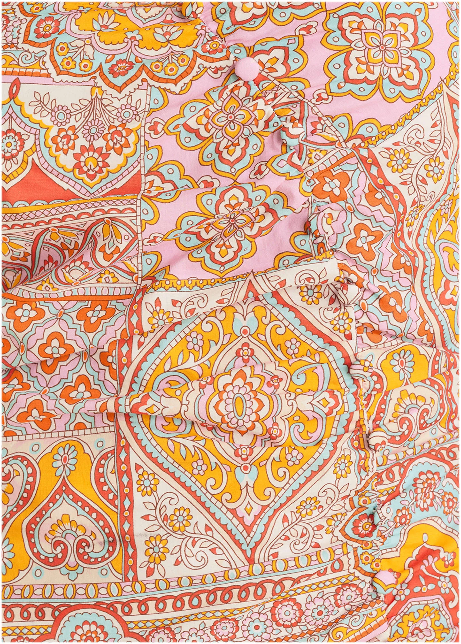 Balloon Sleeve Mini Dress - Medallion Golden Patchwork - Image 5