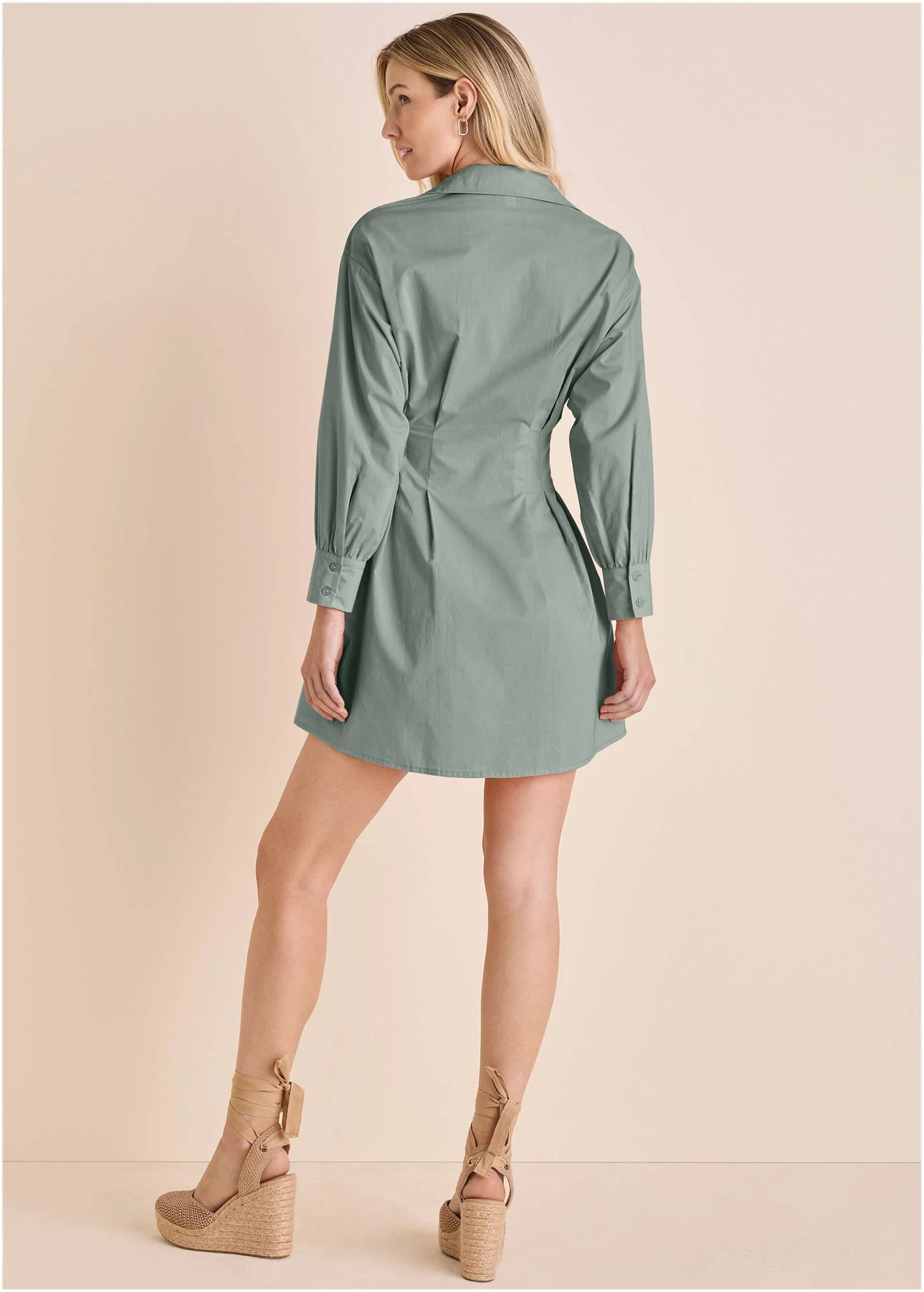 Pleated Shirt Dress - Iceberg Green - Image 3