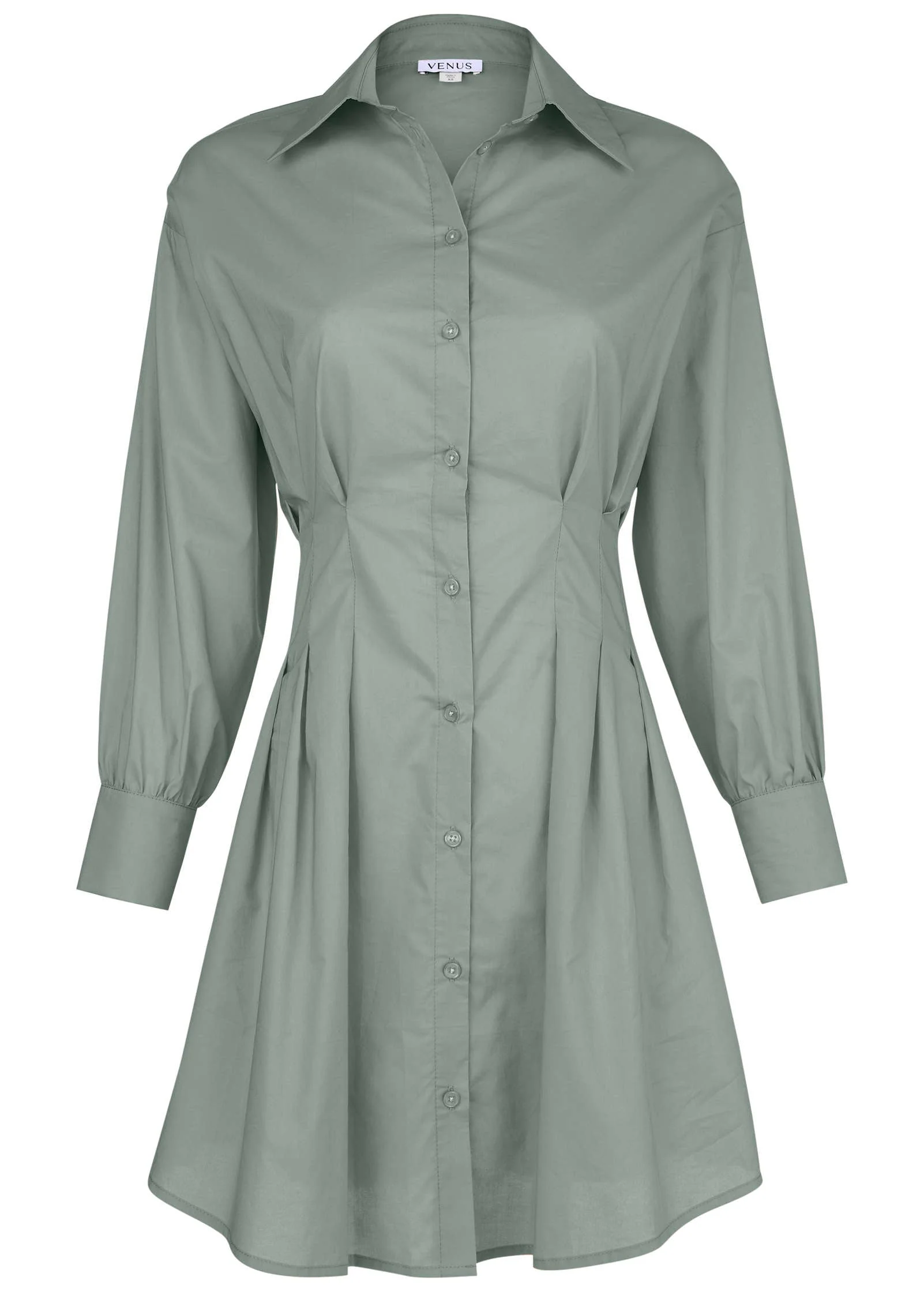 Pleated Shirt Dress - Iceberg Green - Image 4