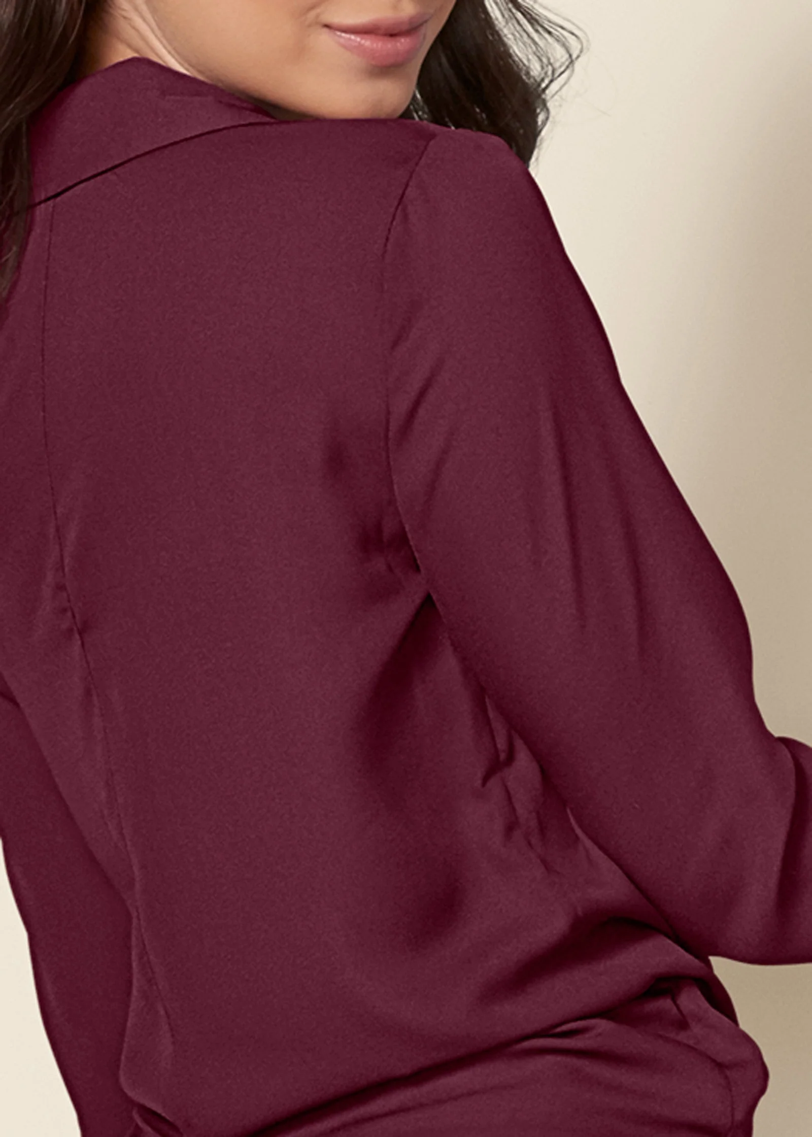 Surplice Side Tie Blouse - Wine - Image 5