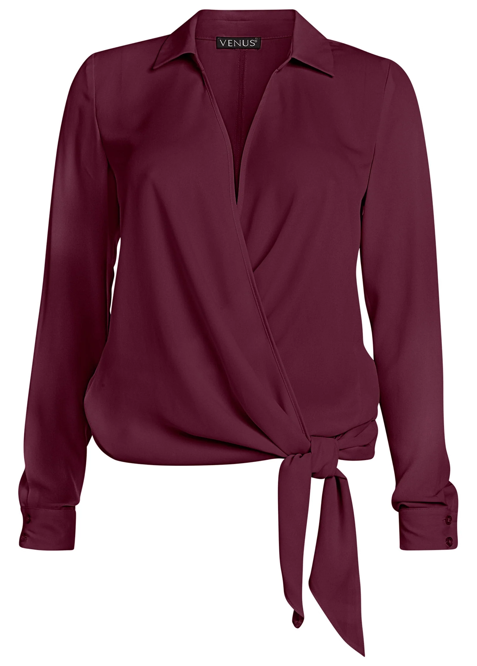 Surplice Side Tie Blouse - Wine - Image 6
