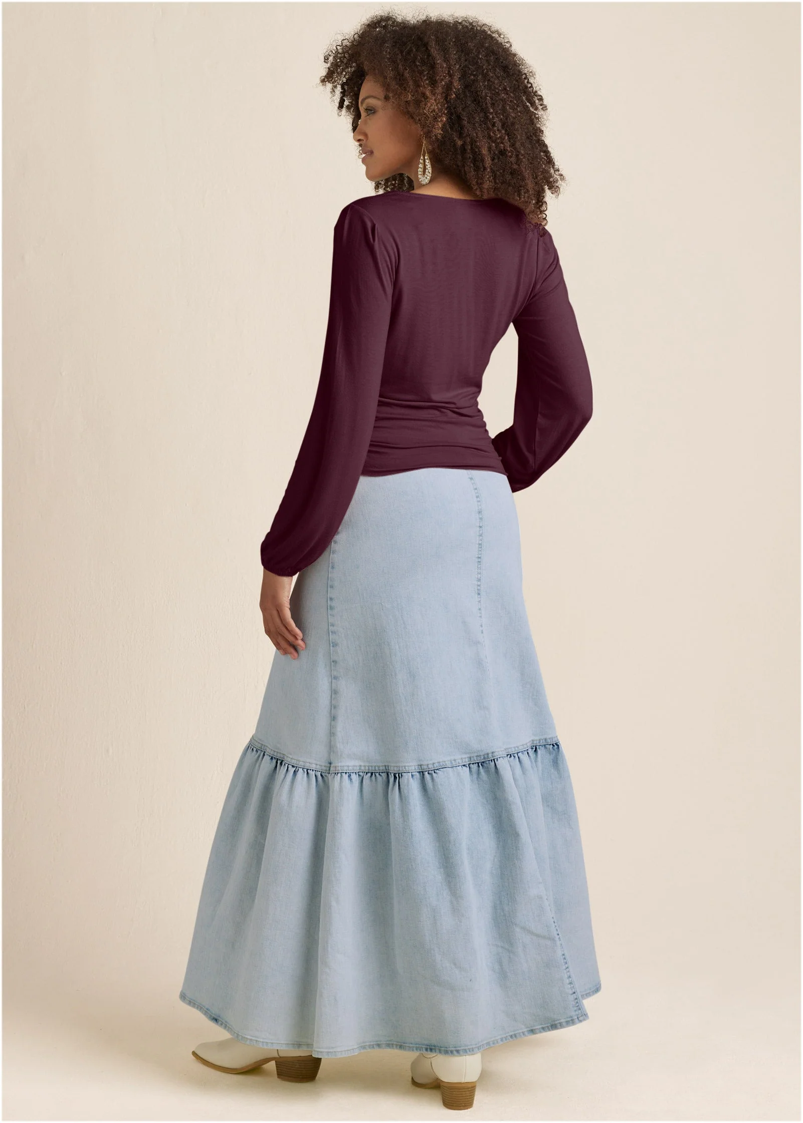 Tie-Front Button-Up Top - Wine - Image 4