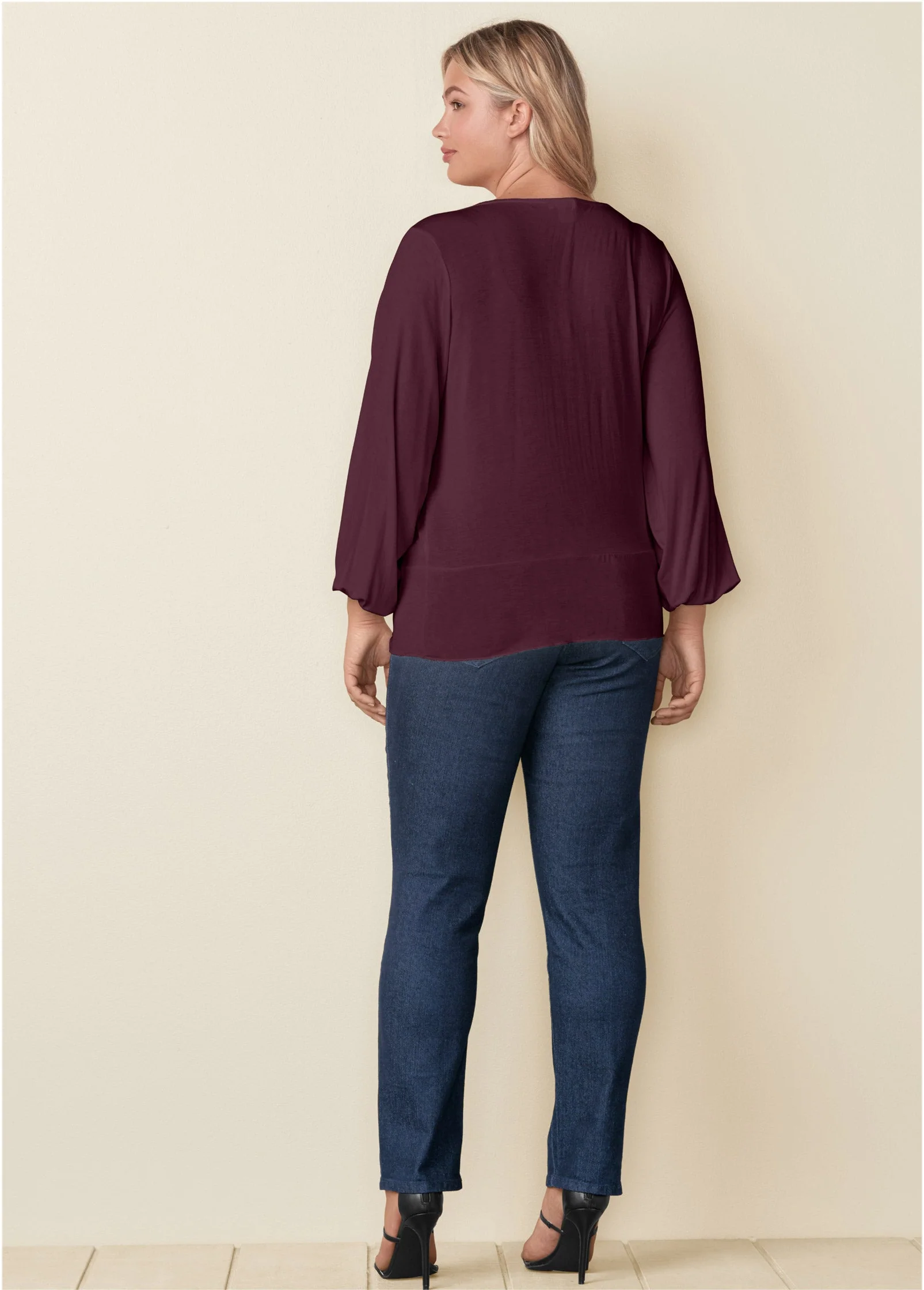 Tie-Front Button-Up Top - Wine - Image 8